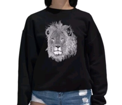 LA Pop Art Lion Head Fleece Sweatshirt Adult 4X Black Graphic Crewneck Sweater  