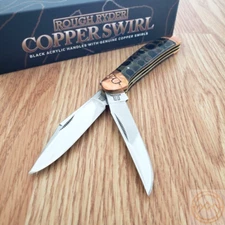 Rough Ryder Copperhead Pocket Knife Stainless Blades Acrylic Handle w/Copper