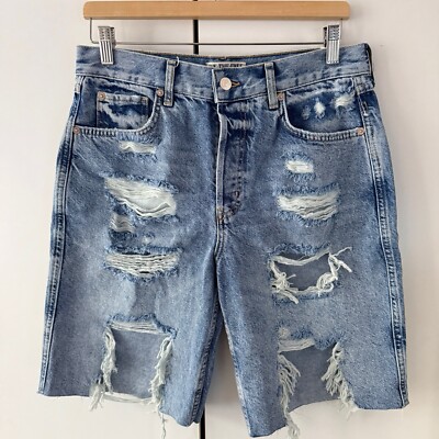 Free People Big Sur Coast Boyfriend Shorts Gr. 27 UK 8 blau distressed