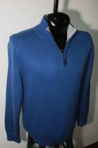 L.L. BEAN Blue 1/2 Zip Tight Knit Cotton Sweater Men's Size M Reg. - Picture 3 of 6