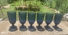 Vintage Set Of 6 Libbey Duratuff Dusky Blue Ice Tea Wine Glasses Goblets