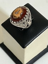 Men 925 Silver Ring Natural Yemen Aqeeq Agate Handmade                       