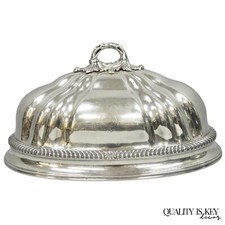 Antique English Victorian Large Silver Plated Scalloped Meat Serving Dome Cover
