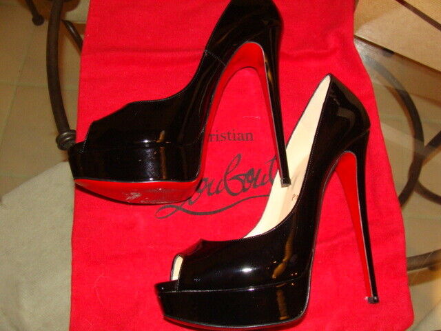 CHRISTIAN LOUBOUTIN LADY PEEP 150 PATENT CALF HEELS BLACK CHRISTIAN LOUBOUTIN LADY PEEP 150 PATENT CALF HEELS BLACK