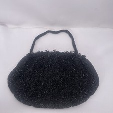 Vintage Black Beaded Purse With Metal Closure Made in Japan 8.75 Wide 5.5 Tall