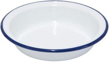 Falcon Round Enamel Pie Dish Roasting Baking Oven Safe White Blue Rim 18cm-22cm