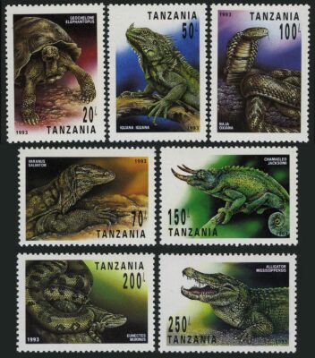 Tanzania 1128-1134,1135,MNH.Mi 1503-1509,Bl.220. Reptiles:Lizard,Iguana ...