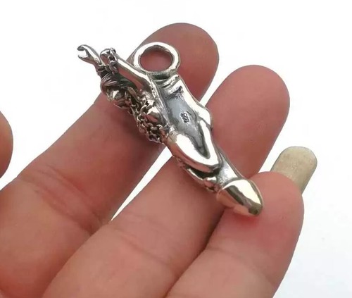 925 sterling Silver PENIS artisan Handmade charm tag pendant cool - Picture 2 of 4