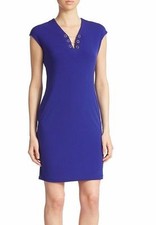 NWT Calvin Klein Jersey Shift Dress Size 10 Blue Byzantine Chain Detail $120