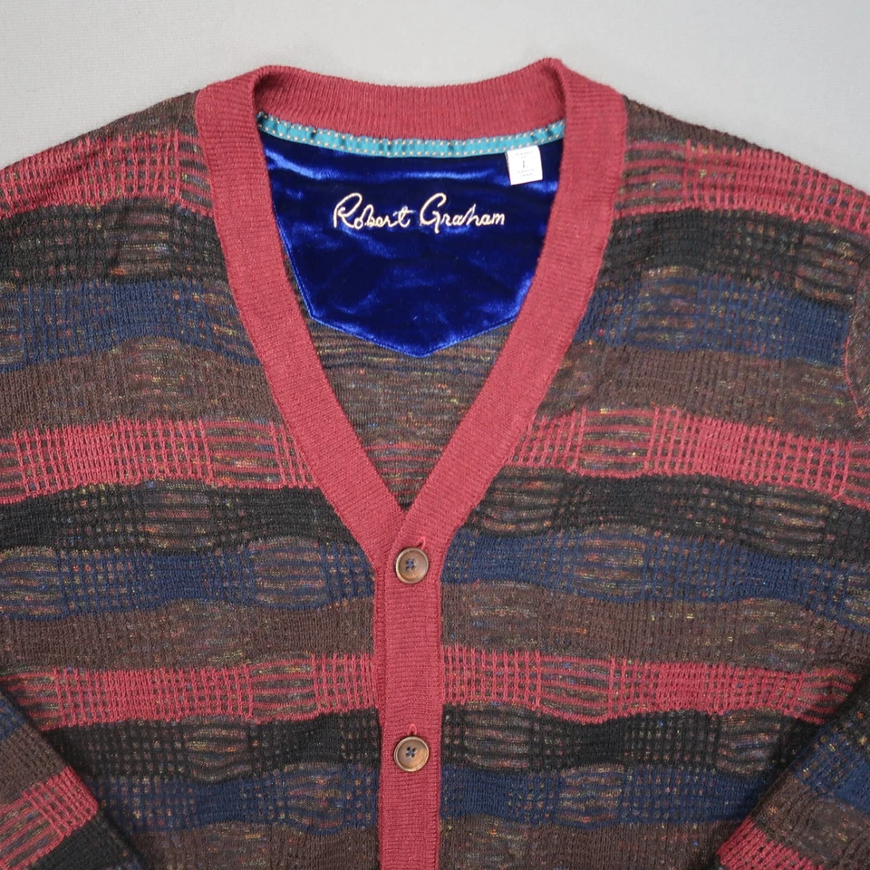 Cardigã Robert Graham suéter masculino grande vermelho preto mistura de lã gola V ajuste clássico - Imagem 2 de 4