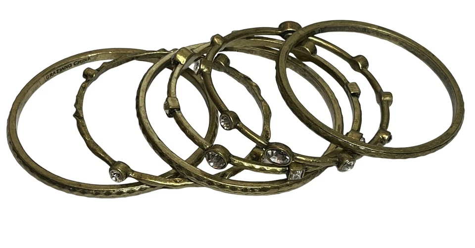 LOTE DE 5 Pulseras Brazalete Firmadas Graziano Tono Latón Cristal Estrás Diseñador Foto 4 de 4