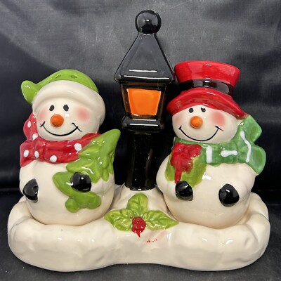 Delton Weihnachten Schneemann Salz und Pfeffer & Laternenmast Tablett Keramik 3 Set Verpackt