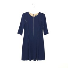 Taylor Navy Blue 3/4 Sleeve Fit & Flare flowy Dress size 4 Stretch Lined CM