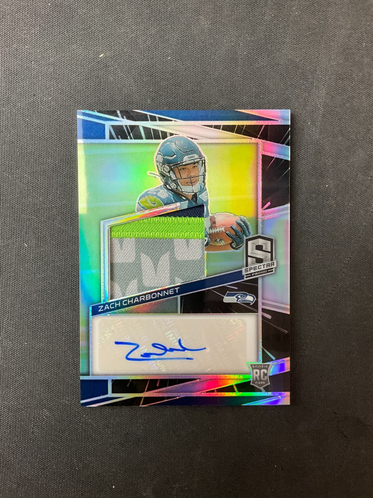 2023 Panini Spectra #241 Zach Charbonnet Rookie Patch Autograph Hyper Prizm /60