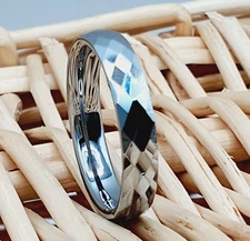 Faceted Wedding Ring for Her Tungsten Wedding Band High Polished Domed 4mm Ring