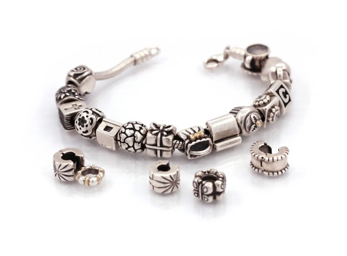 PANDORA STERLING SILVER CHARM BRACELET AND 925 ALE CHARMS