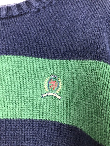 Tommy Hilfiger Kids Heavyweight Sweater Size 6 Green Blue Stripe - Picture 2 of 5
