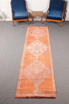 Turkish Vintage Rug, 2,7x9,4 ft Runner Rug, Orange White Oriental Rug