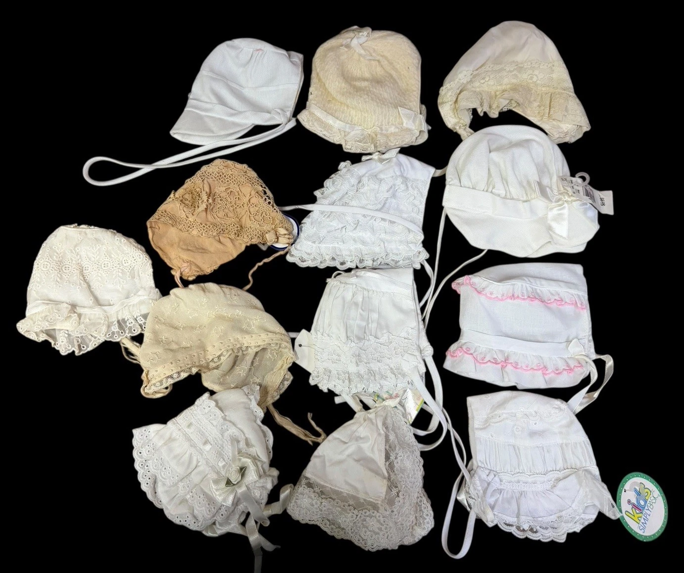 LOT of 13 Vintage Baby/Toddler Lace Bonnets for Small Dolls White Trim Floral
Opens in a new window