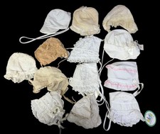 LOT of 13 Vintage Baby/Toddler Lace Bonnets for Small Dolls White Trim Floral