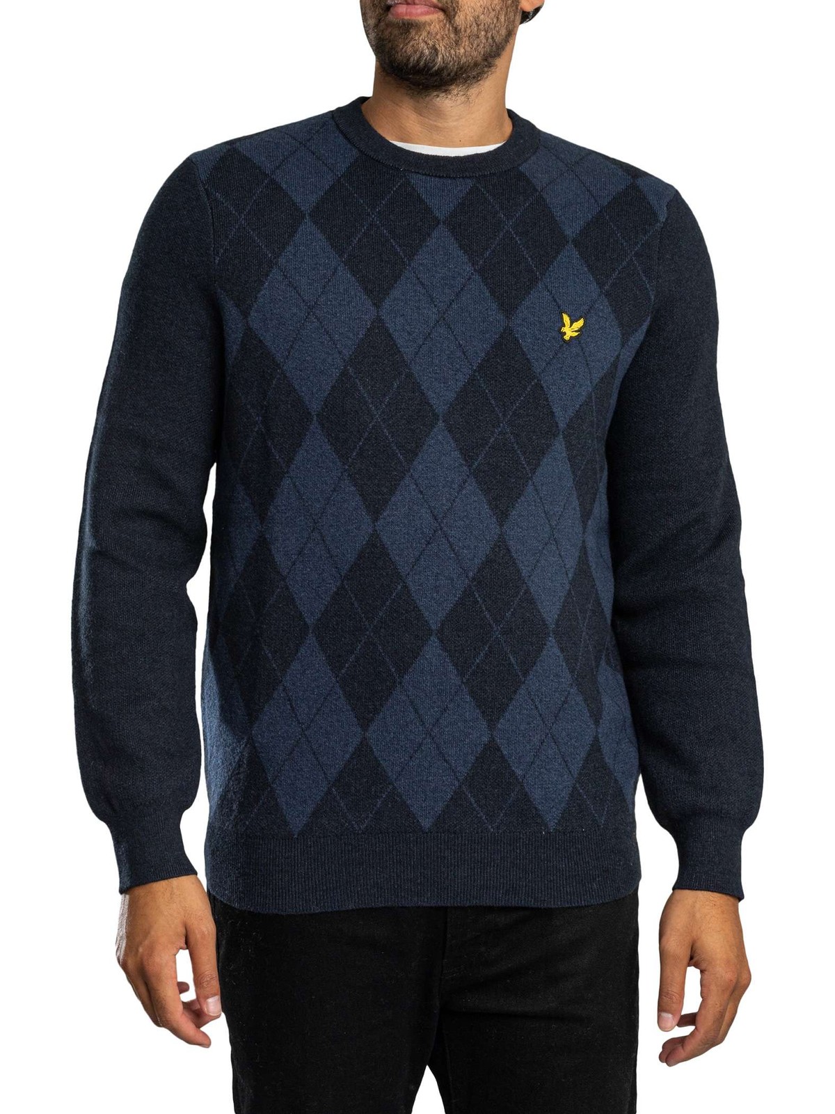 Lyle & Scott Cotton Merino Argyle Jumper, Dark Navy/Mid Navy Marl - M