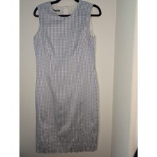 VTG Maggy London 100% Silk Checkerboard Dress Embroidered 10