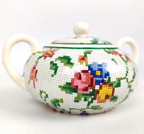 Antica zuccheriera Max Roessler anni 30 - gres nonna decorazione pixel - Foto 3 di 11