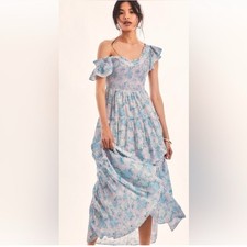 EUC Loveshackfancy Midi Chessie Dress in Pastel Seas