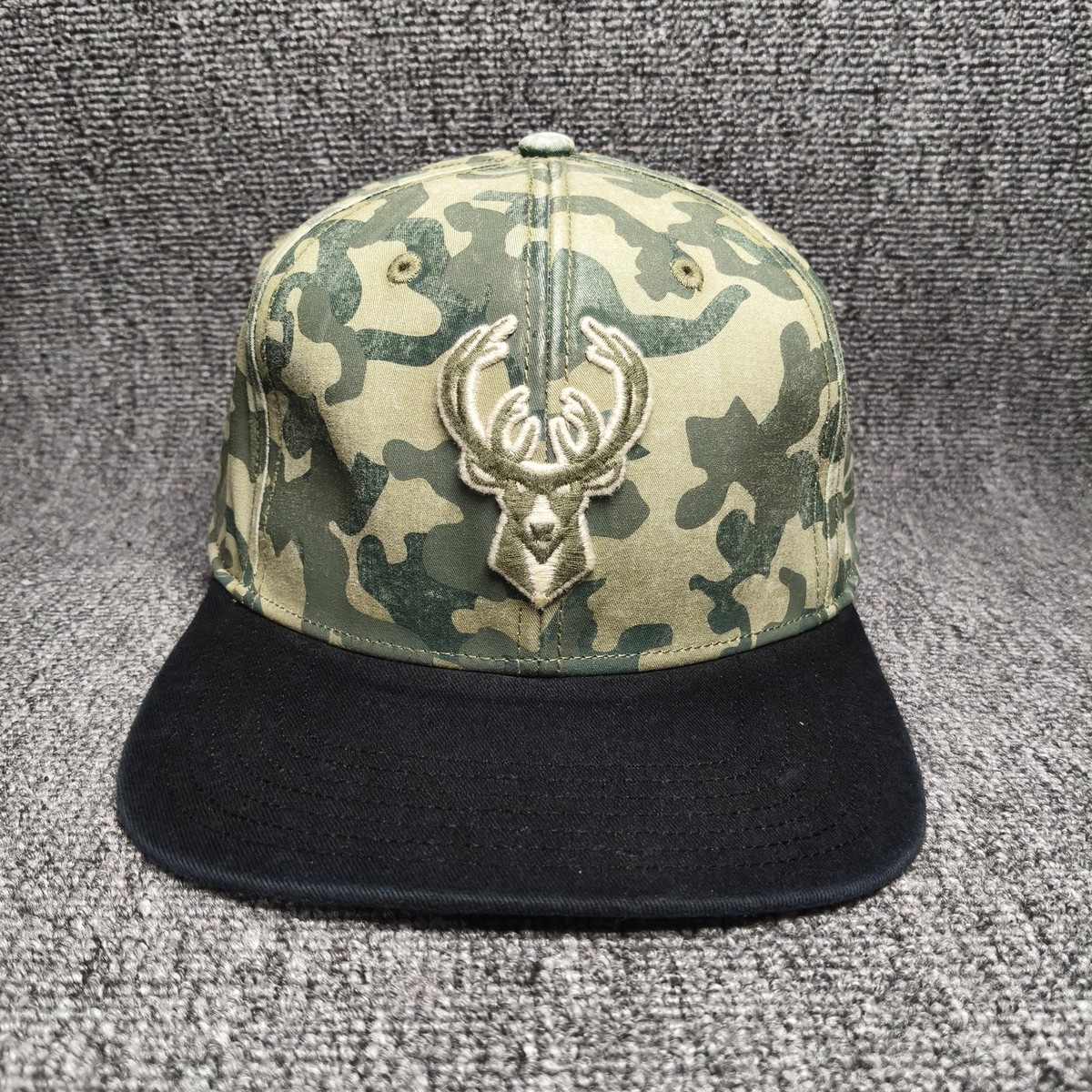 '47 Brand Milwaukee Bucks NBA Camo Snapback Hat Green Black Flat Brim Cap