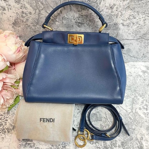 Fendi Peekaboo Iconic Small Nappa Leather Bag Blue Crossbody