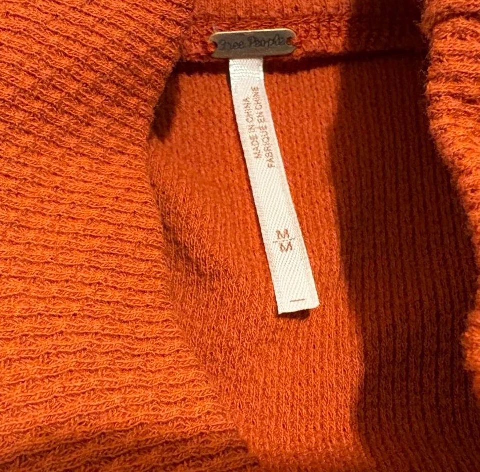 Free People Switch It Up 热顶橙色中号钩针袖华夫饼波西米亚 — 第 3/4 张图片