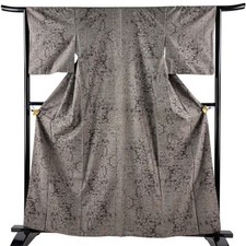 JAPANESE KIMONO TSUMUGI Dark brown 162cm 5 ft 4 in PURE SILK AA9532