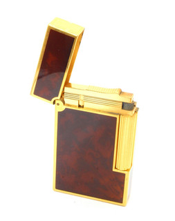 S.T. Dupont Feuerzeug Gold mit Braunem Chinalack im FULL SET