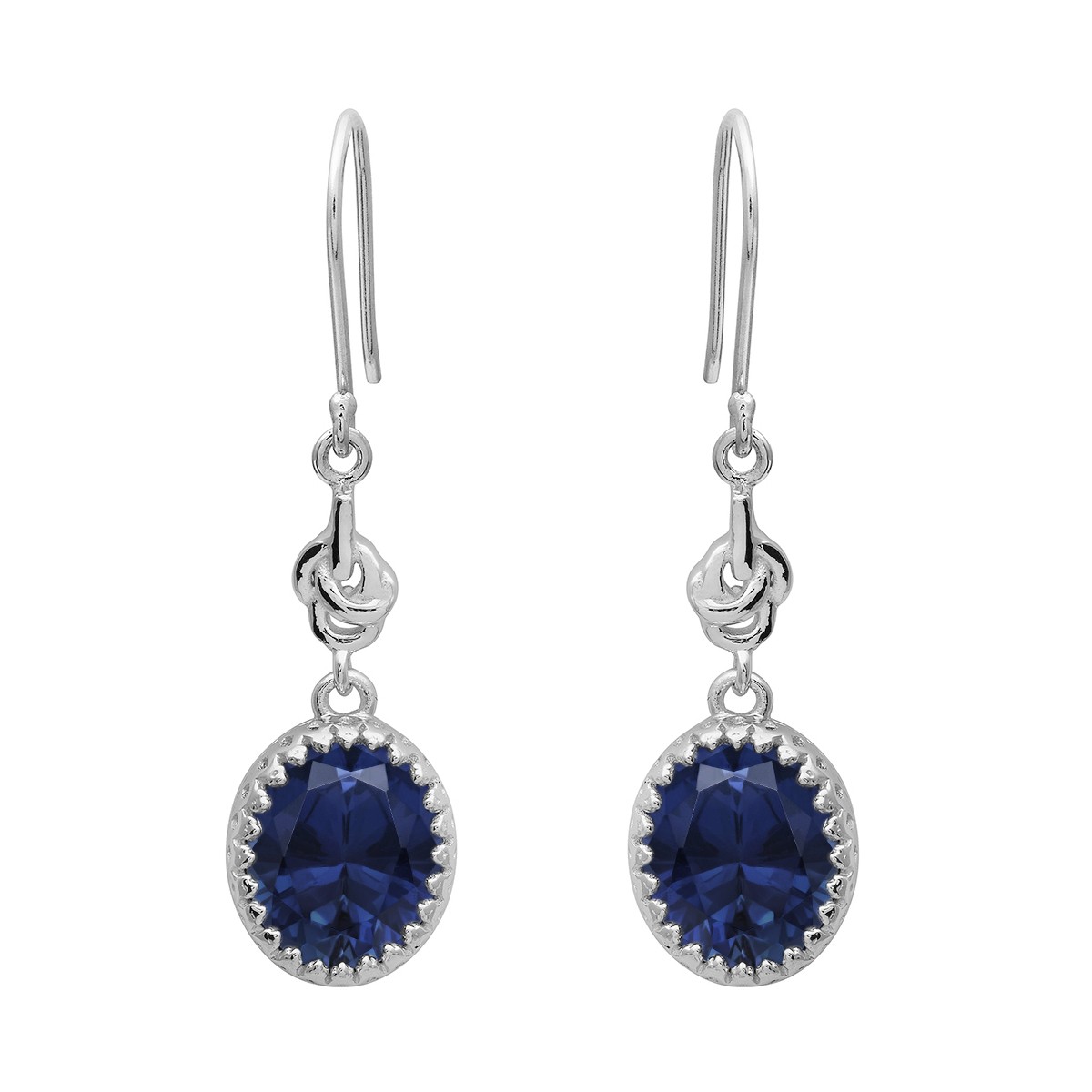 925 Sterling Silver Oval Blue Sapphire Gemstone Drop  display picture 1