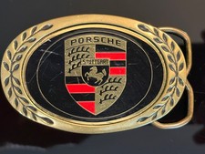 Vintage 1980 Porsche Belt Buckle Solid Brass Aminco Stuttgart Crest Emblem Old