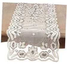  BD05.S1672B Hand-Beaded Table Runner, Silver, 16"x72" 