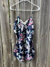 Vintage Navy Floral Satin and Lace Slip Dress