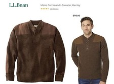 LL Bean Lambswool Commando Military Henley Sweater Size Men’s M Reg NWT $110