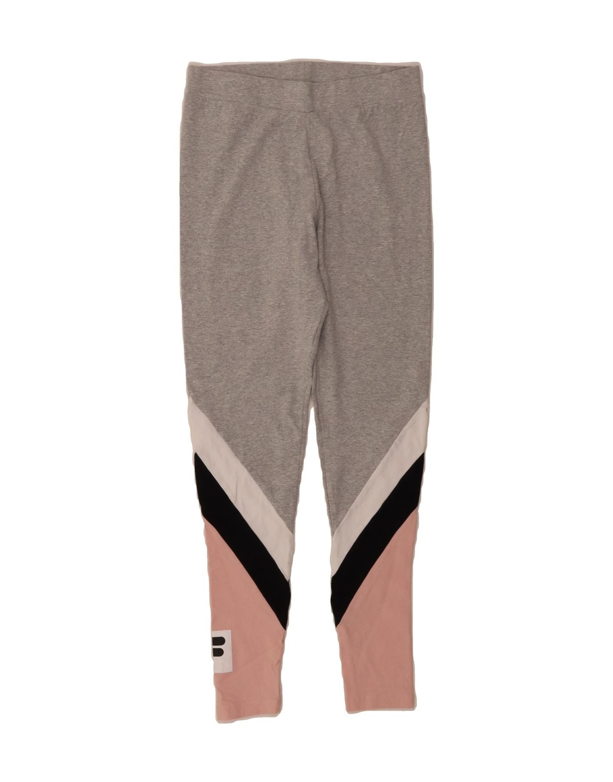 FILA Leggings Donna UK 10 Small Grigio Colorblock Cotone OY06