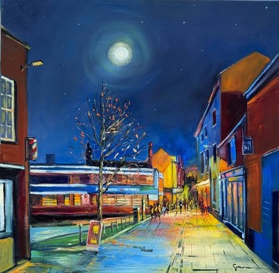 ORIGINAL IVANOV Vollmond Nachthimmel Norwich Markt Norfolk SONNENUNTERGANG Ölgemälde