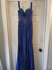Ellie Wilde Blue Sequin Beaded Sweetheart Strappy Sleeveless Long Gown Dress 4