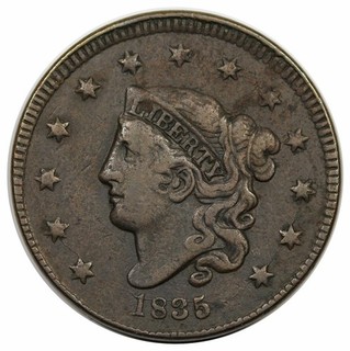 1835 Coronet Head Large Cent Small 8 Stars N 3 R3