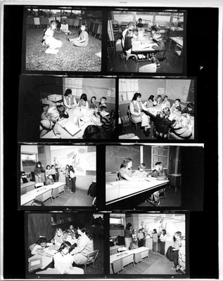 Group of photos with students in classroom with teacher B+W Found Photo VB089