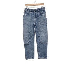 Pilcro The Wanderer Utility Straight Leg Jeans Blue Wash Size 28 Knee Patch
