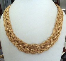 VINTAGE NAPIER WOVEN BRAIDED GRADUATED CHAIN GOLD PLATE CLASSIC NECKLACE ~ 19