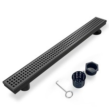 Elefloom Offset Linear Shower Drain, Matte Black Shower Drain 32 inch