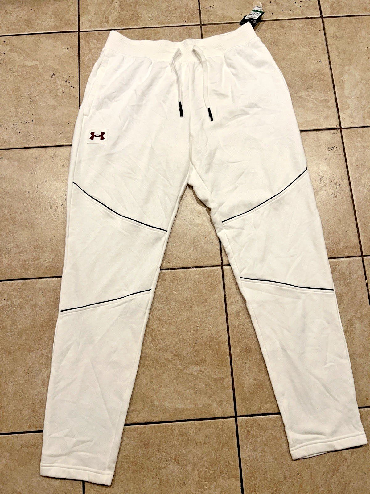 UnderArmourPantsMensLargeWhiteFleeceVarsityRunningAthleticGymJoggers