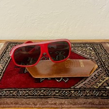 RARE Polaroid Sunglasses 8680 Red Aviator 80s Vintage France Unisex With Case