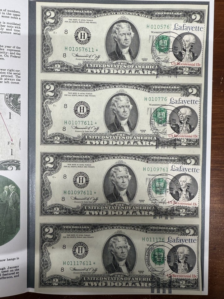 1976 $2 STAR NOTE UNCUT SHEET OF 4 FIRST DAY ISSUE STAMPED VERY SCARCE ...