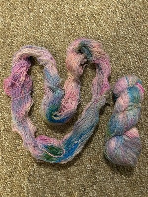 2 Skeins LOT Hand Dyed Wool Flowers Loop Boucle 200g Spring Garden Pink Purple